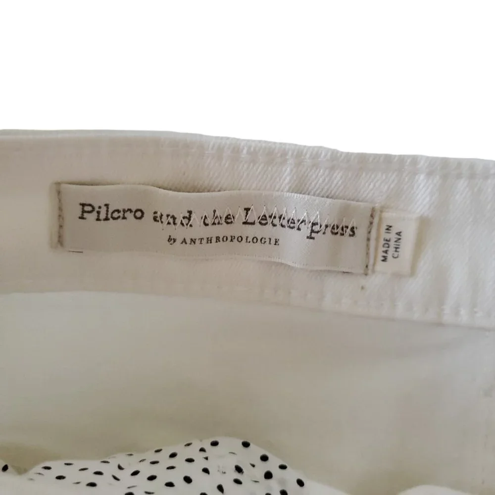 Pilcro and the Letterpress by Anthropolgie Boho Embroidery Cream Denim Skirt